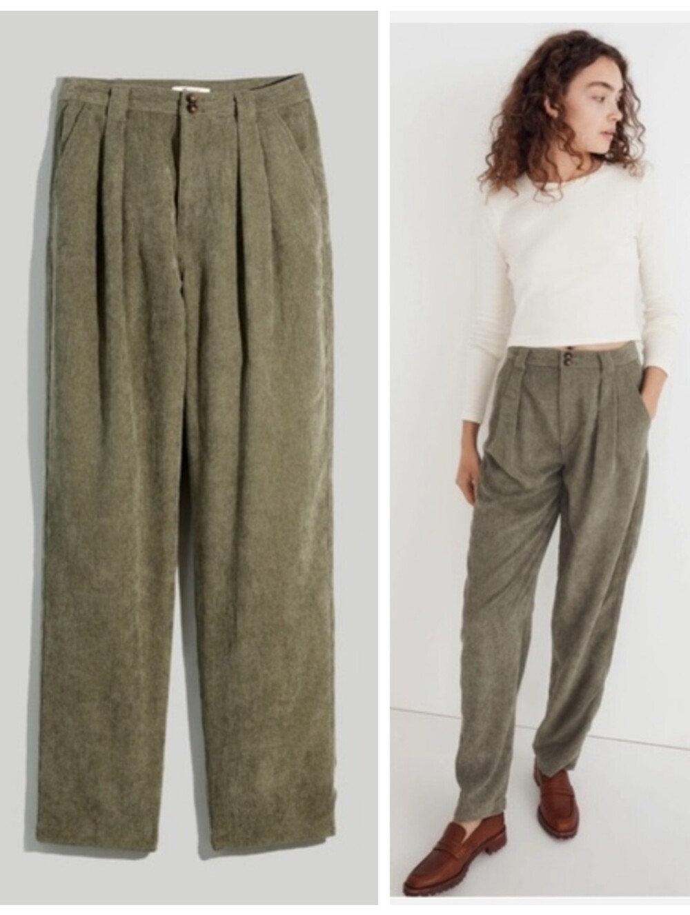 Madewell Corduroy High-Rise Tapered Pants in "Distant Surplus" Green Women's 4